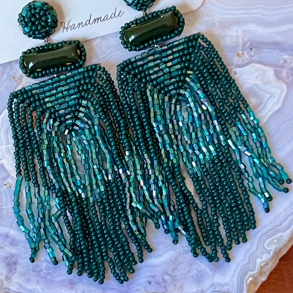 NWT Anthropologie Deepa Beaded Fringe Chandeliers - Picture 7 of 13